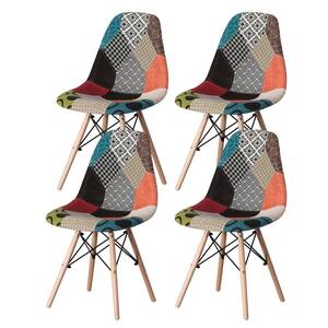 FABULAXE Modern Upholstered Plastic Multicolor Fabric Patchwork DSW Shell  Dining Chair with Wooden Dowel Eiffel Legs (Set of 4) QI003747.4 - The Home  Depot