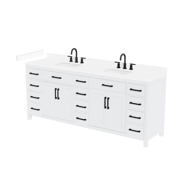 Beckett 84 in. Double Freestanding White Bath Vanity with White Cultured Marble Top