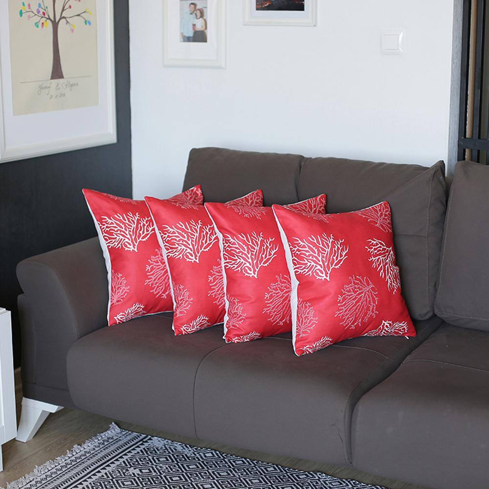 Red and White Coral Print Throw Pillow Covers Set of 4