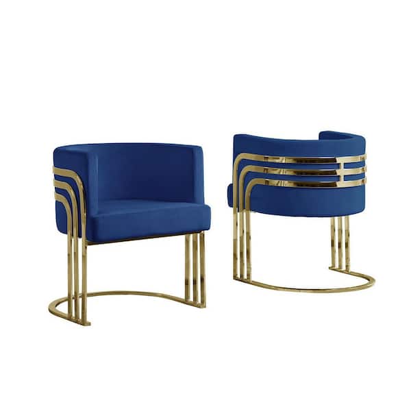 Best Quality Furniture Paty Navy Blue Velvet Gold Upholstered Barrel Chair (Set of 1)