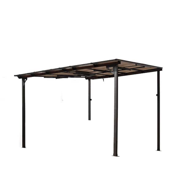 10 ft. x 10 ft. Grey Slant Leg Pop-Up Canopy, Outdoor Pergola Gazebo, Wall-Mounted Lean to Metal Awning Gazebo with Roof