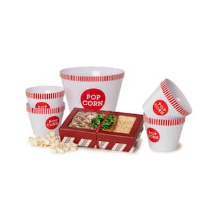 Red and White Striped Wreath Popcorn Gift Set with 5pc Bucket Set with Kernel Separator 6-Piece Popcorn Set