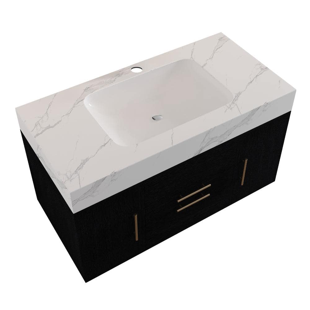 39 in. W Wall-Mounted Black Bath Vanity with White Sintered Stone Top Unassembled price history on PriceWatchPro