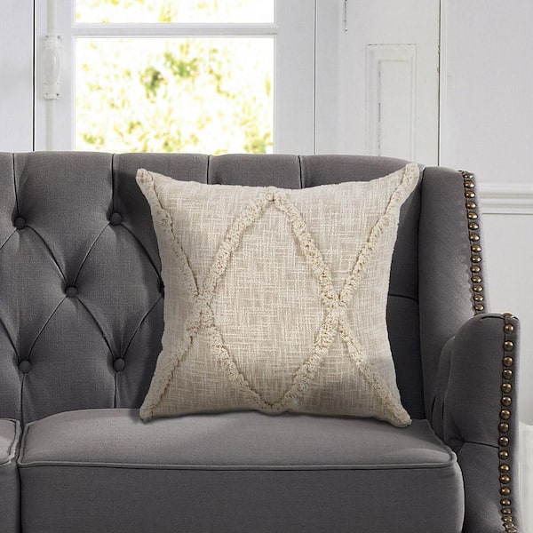 LR Home Rhea Carlton Natural Solid Hypoallergenic Polyester 20 in. x 20 in. Throw Pillow