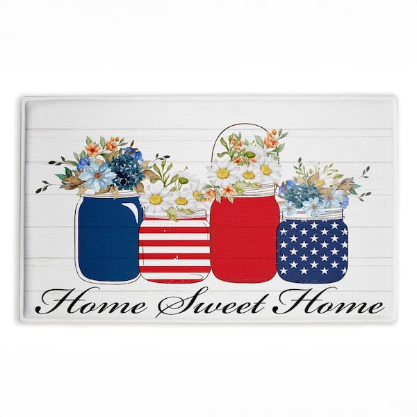 Patriotic Flower Jars 18 in. x 30 in. Red Graphic Polyester Blend Rectangle Bath Mat