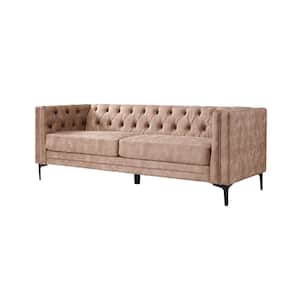 Erode 84 in. in Square Arm Polyester Rectangle Sofa with Tufted Back and Metal Leg in. Pink