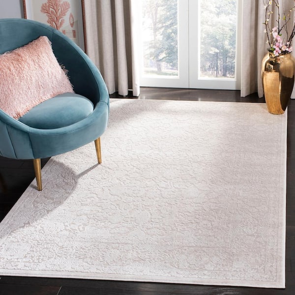Reflection Cream/Ivory Doormat 3 ft. x 3 ft. Floral Distressed Square Area Rug