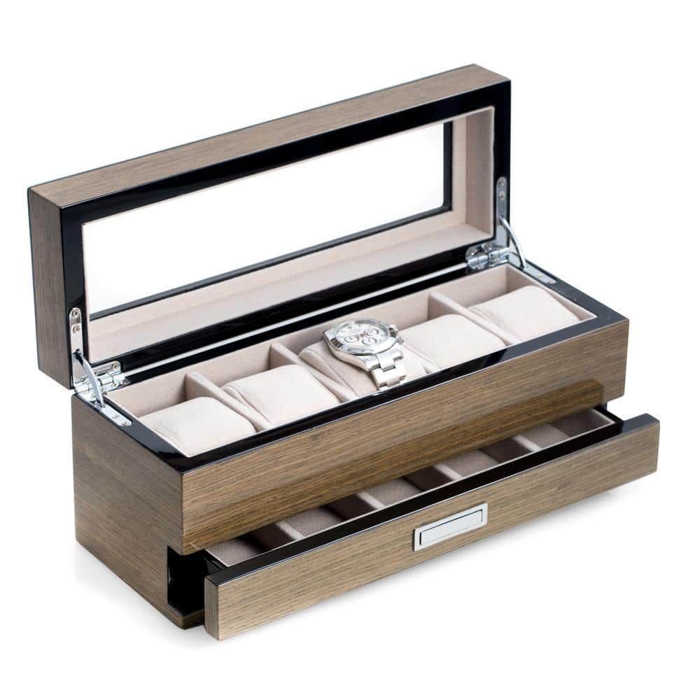 12 in. D x 5.15 in. H x 4.25 in. W Wood Watch Case in Gray