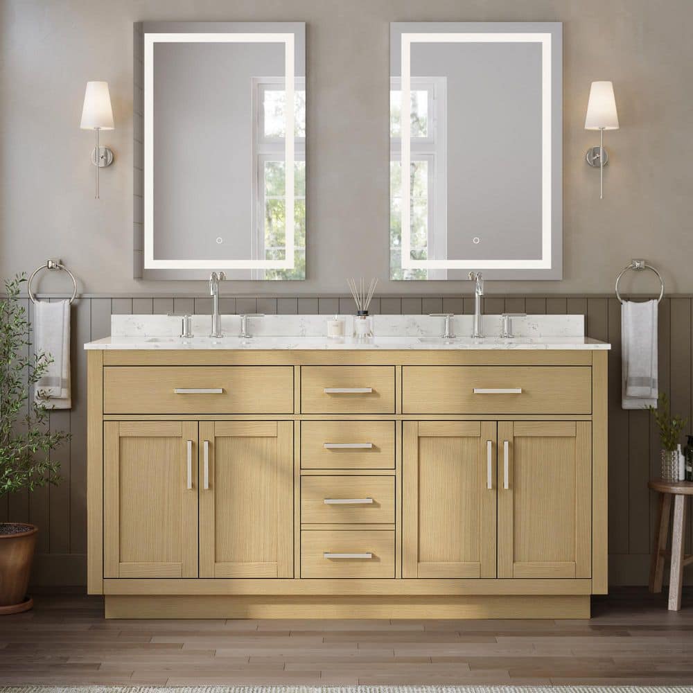 Beckett TK 66 in. Double Freestanding Rift Oak Bath Vanity with Carrara Cultured Marble Top price history on PriceWatchPro