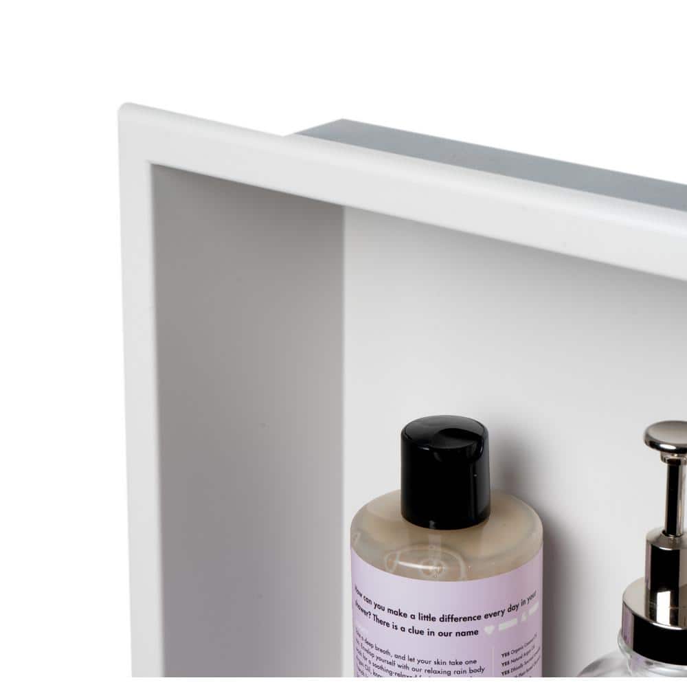 Matte White Stainless Steel Double Shelf Shower Niche