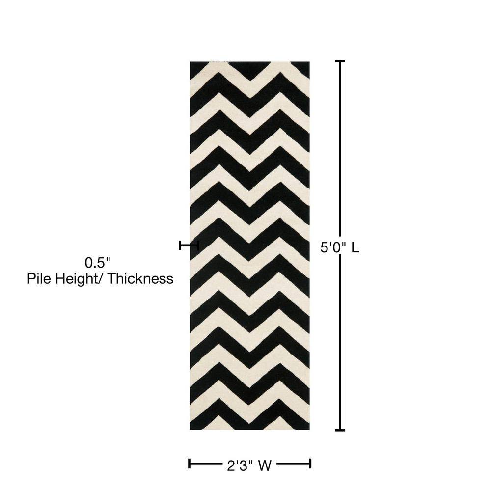 Ivory and Black Hand-Tufted Wool Chevron Area Rug
