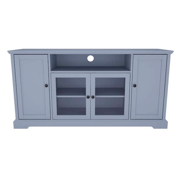 Unbranded 60 in. Gray TV Stand for Fits TV' up to 65 in. with 2-Tempered Glass Doors
