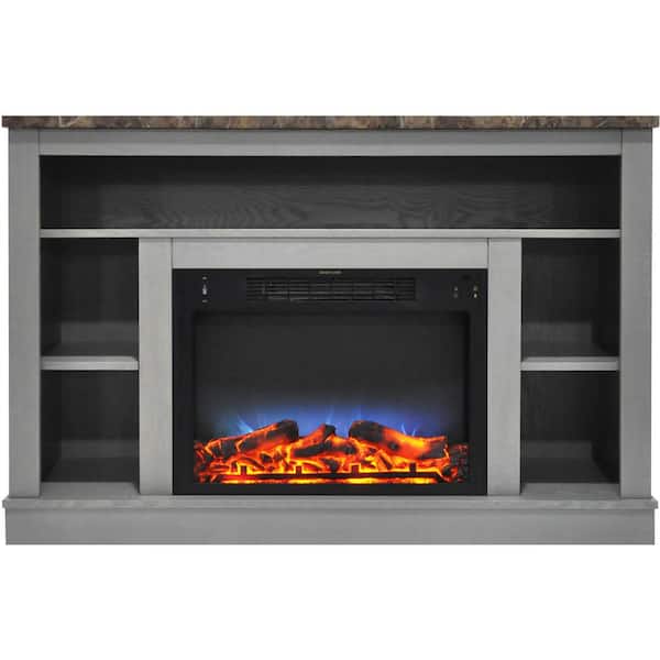 Cambridge 47 in. Electric Fireplace with a Multi-Color LED Insert and Gray Mantel