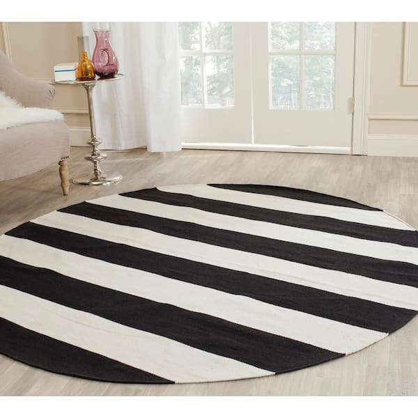 Montauk Black/Ivory 4 ft. x 4 ft. Round Striped Area Rug