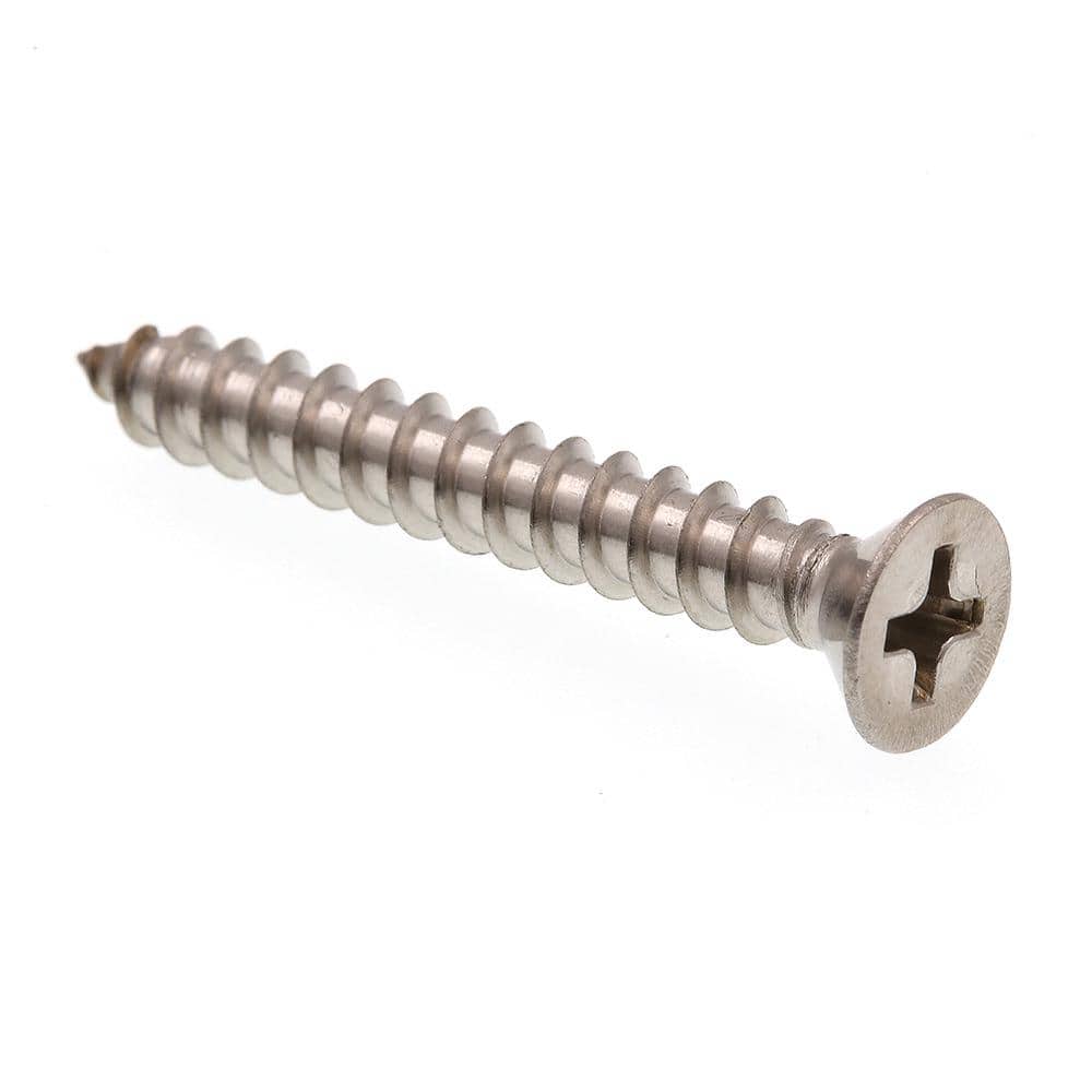 Type A Plain Finish Phillips Drive #8-15 Thread Size 3-1/2 Length 82 degrees Flat Head 18-8 Stainless Steel Sheet Metal Screw Pack of 10