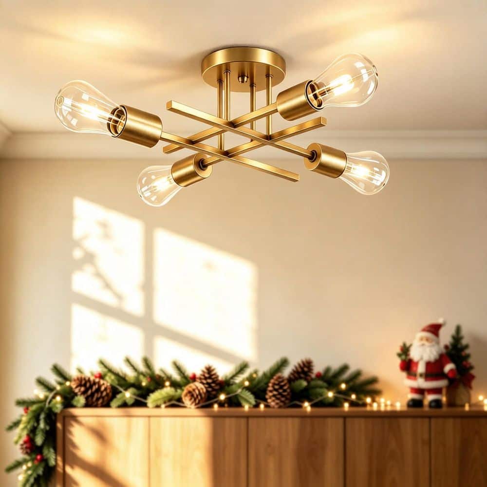 Ceiling light 照明 ゴールド TOZING 16 in. 4-Light Gold Matte Sputnik Flush Mount Ceiling Light