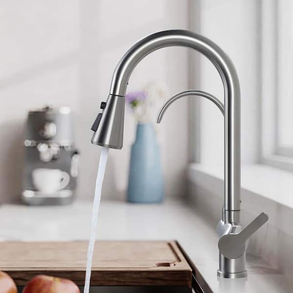 16.7 in. Stainless Steel 2 in 1 Pull Down Sprayer Kitchen Faucet with 360° Swivel Spout Filtered Water Faucet in Nickel