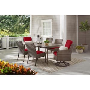Windsor Brown Wicker Outdoor Patio Swivel Dining Chair with CushionGuard Chili Red Cushions (2-Pack)
