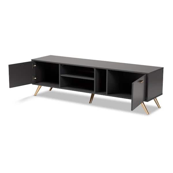 Baxton Studio Kelson 63 in. Dark Grey and Gold TV Stand Fits TV s