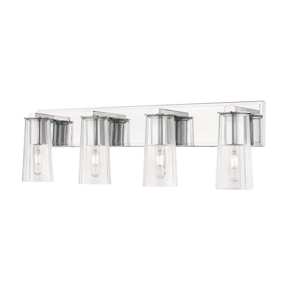 Titus 32 in. 4-Light Chrome Vanity-Light with Clear Glass Shade