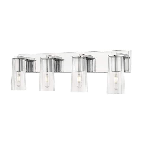 Unbranded Titus 32 in. 4-Light Chrome Vanity-Light with Clear Glass Shade