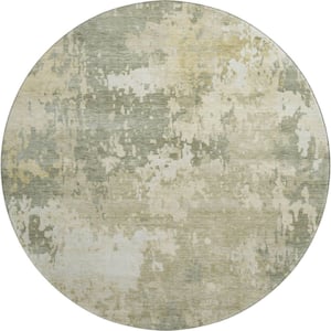 Mayfield Premium Machine Washable Abstract AMF2142 Sage 8 ft. x 8 ft. Round Rug