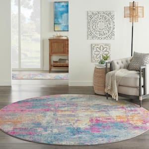 Passion Ivory/Multi 8 ft. x 8 ft. Abstract Contemporary Round Area Rug