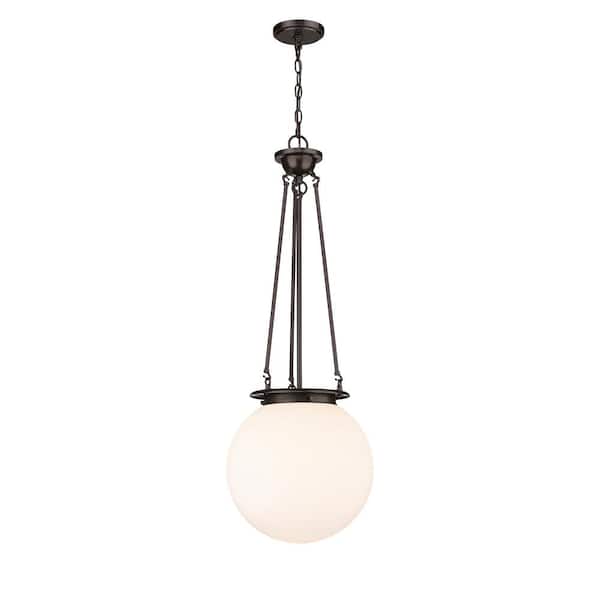 Beacon 100-Watt 1-Light Oiled Brass Shaded Mini Pendant Light with Painted Glass Shade