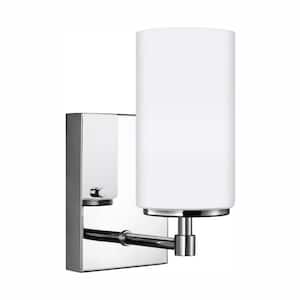 Alturas 4.375 in. 1-Light Chrome Modern Contemporary Wall Sconce Bathroom Vanity Light with Glass Shade and LED Bulb