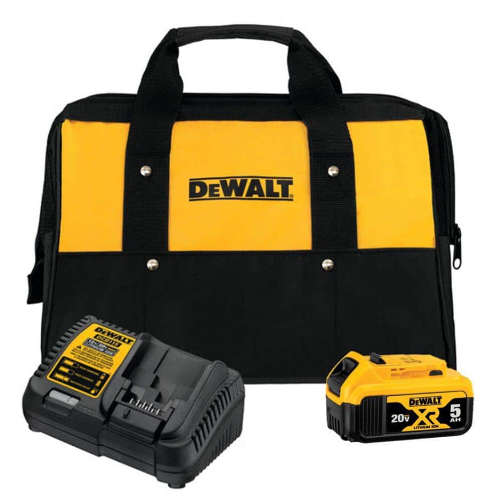 DEWALT 20V MAX XR Premium Lithium-Ion 5.0Ah Battery Pack, Charger and Kit Bag -  DCB205CK