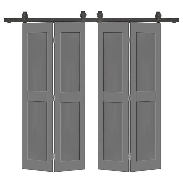 CALHOME 48 in. x 84 in. 2 Panel Shaker Hollow Core Light Gray Composite Double Bi-fold Door with Barn Door Hardware Kit