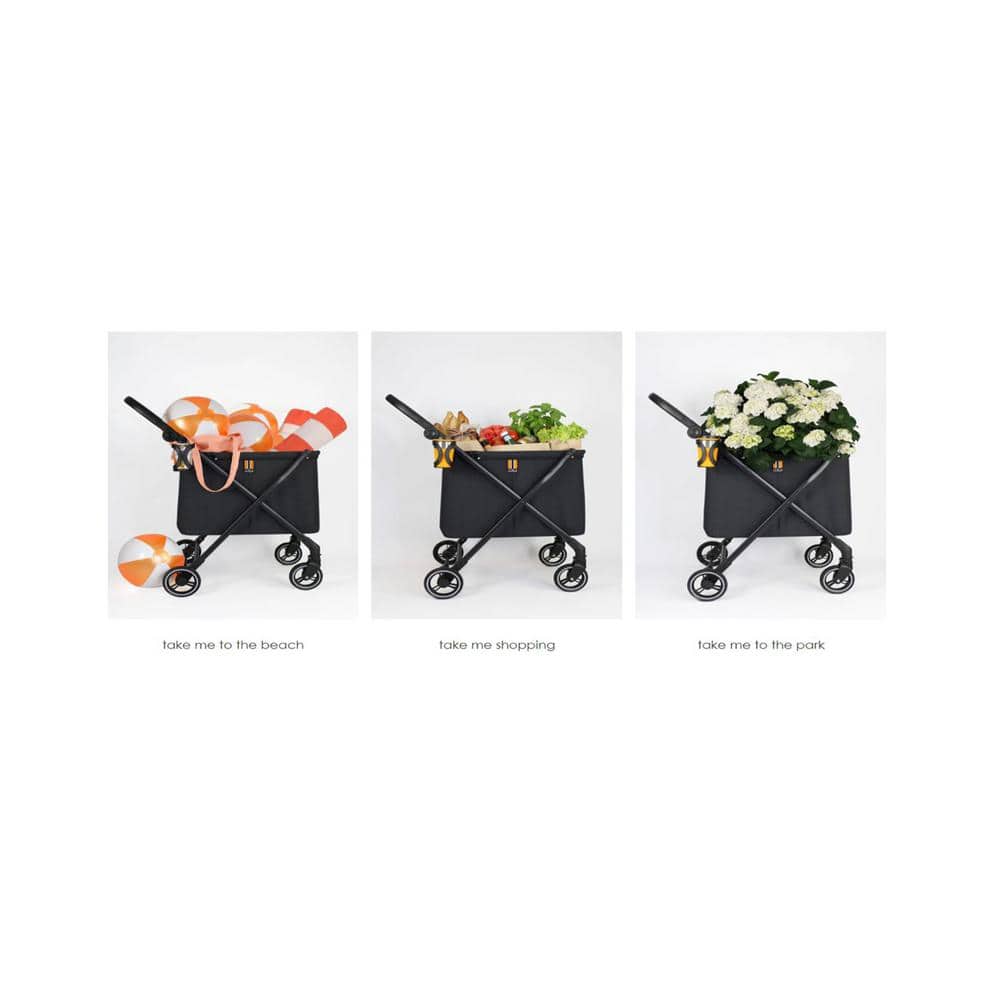 Black Foldable Metal Frame Shopping Cart with Swivel Wheels