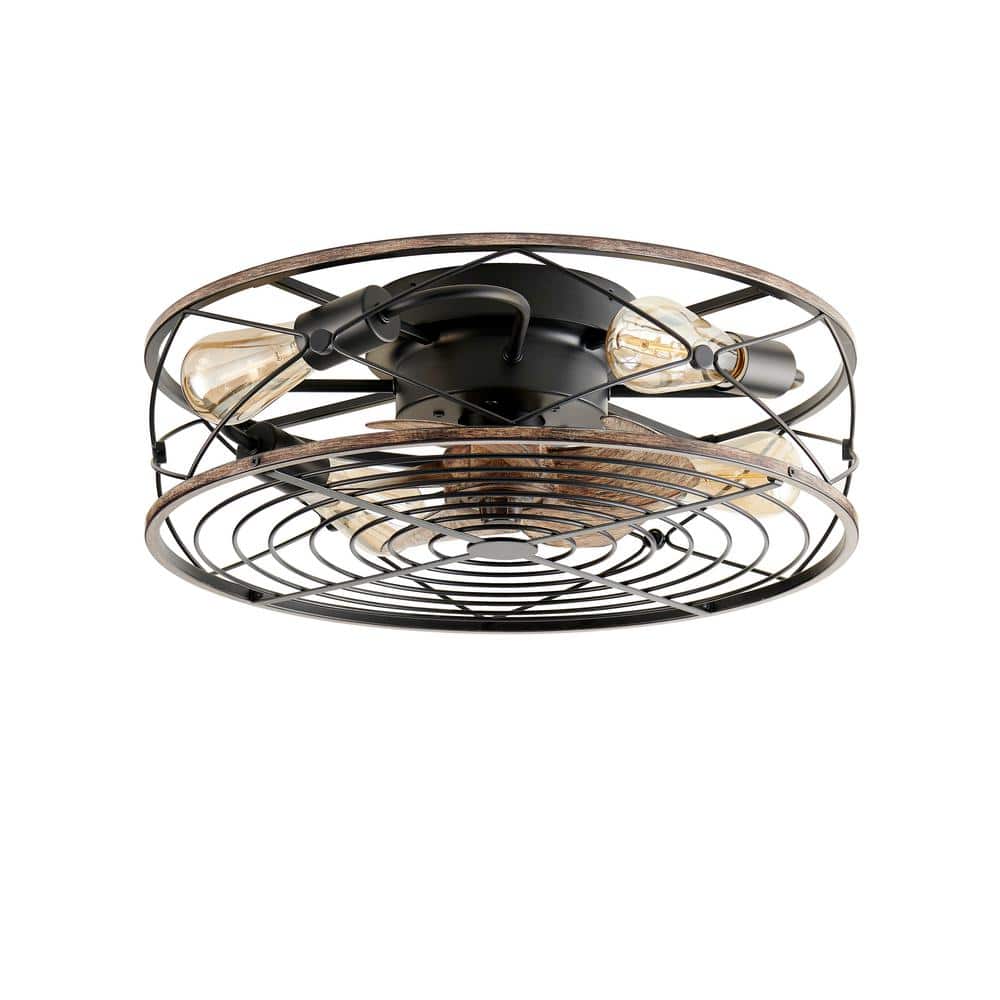 Cedar 19.6 in. Indoor 4-Light Black Flush Mount Ceiling Fan with Remote Con