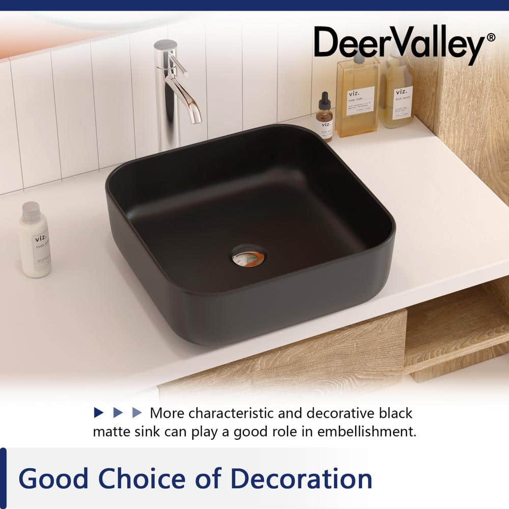 Matte Black Ceramic Square Above-Counter Bathroom Sink