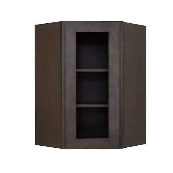 LIFEART CABINETRY Lancaster Shaker Assembled 24 in. x 30 in. x 12 in. Wall Diagonal Corner Mullion Door Cabinet in Vintage Charcoal