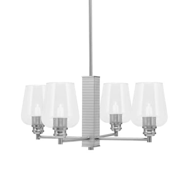 Unbranded Albany 23 in. 4 Light Brushed Nickel Chandelier with Clear Bubble Glass Shades