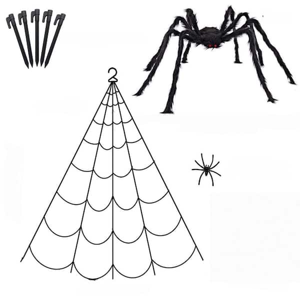 295 in. Halloween Spider Web Decorations Outdoor and 59 in. Giant Fake Spider with Triangular Huge Spiders Web