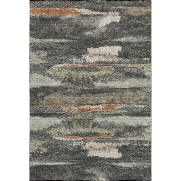 Mayfield Premium Machine Washable Abstract AMF942 Charcoal 3 ft. x 4 ft. Area Rug