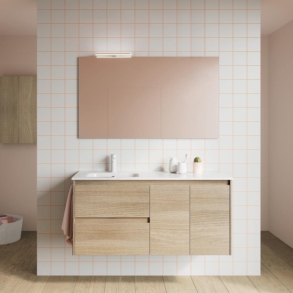 Ambra Nordic Oak 47.5'' Wall-Mount Freestanding Single Vanity with Porcelain Top