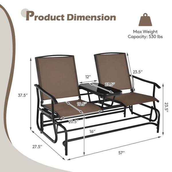 ANGELES HOME 57 in. W 2-Person Metal Outdoor Glider Bench Double 