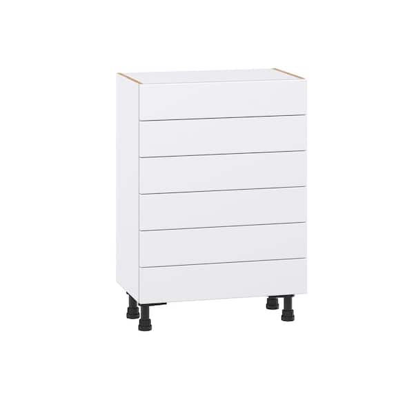 J COLLECTION Timberline 24 in. W x 14 in. D x 34.5 in. H Assembled Slab Drawer Base Kitchen Cabinet in Bright White with 6-Drawers