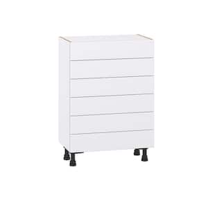 Fairhope Glacier White Slab Assembled Shallow Base Kitchen Cabinet with 6 Drawers (24 in. W x 34.5 in. H x 14 in. D)
