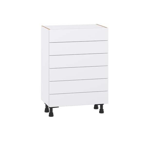 J COLLECTION Fairhope Bright White Slab Assembled Shallow Base Kitchen Cabinet with Drawers (24 in. W x 34.5 in. H x 14 in. D)