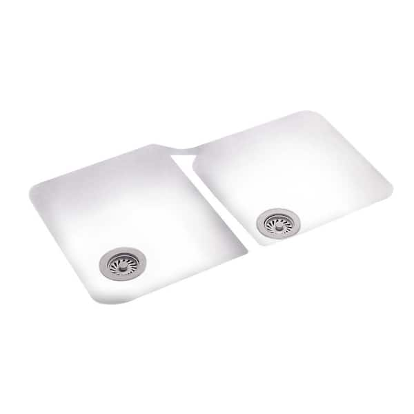 Swan Undermount Solid Surface 33 in. 0-Hole 50/50 Double Bowl Kitchen Sink in White