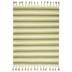 Solano Ivory/Green 4 ft. x 7 ft. Striped Contemporary Area Rug