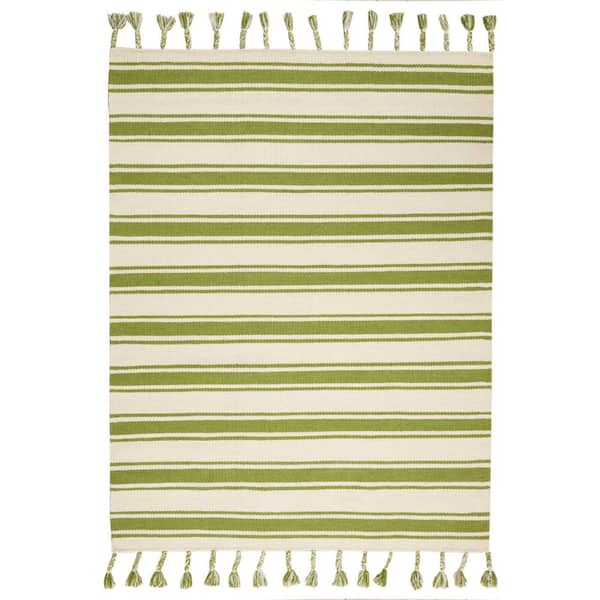 Nourison Solano Ivory/Green 4 ft. x 7 ft. Striped Contemporary Area Rug