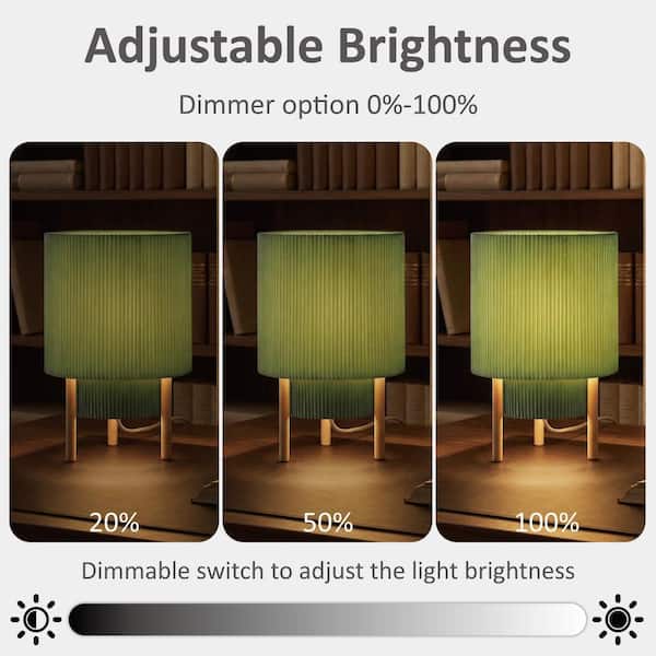 Keazile 10 in. Dimmable 2-Tier Green Pleated Fabric Shade Table