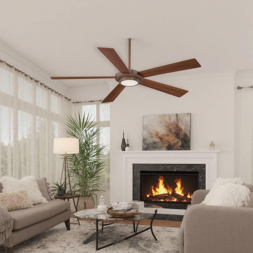 52" Distressed Koa LED Ceiling Fan with Remote and Reversible Blades