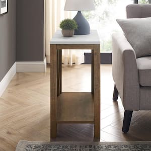 Narrow A Frame Side Table - Faux White Marble/Natural Walnut