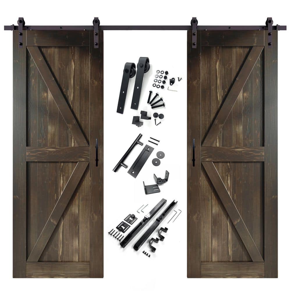 30 in. x 96 in. K-Frame Ebony Double Pine Wood Interior Sliding Barn Door with Hardware Kit, Non-Bypass price history on PriceWatchPro